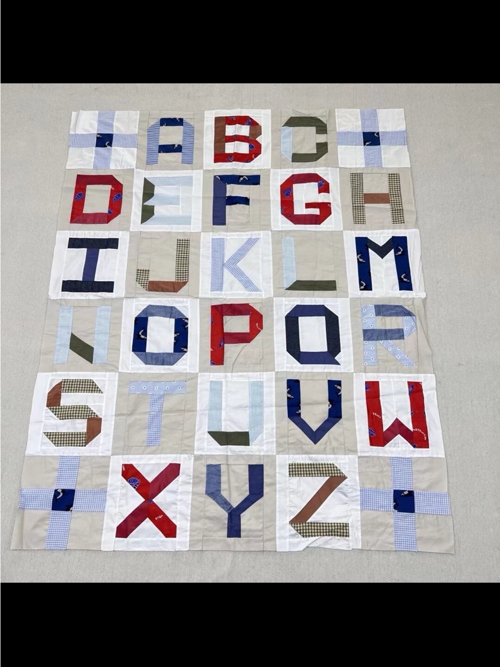 Alphabet Patchwork Quilt Top 51x63" Pieced~BABY/BED/Wall Hanging Decor